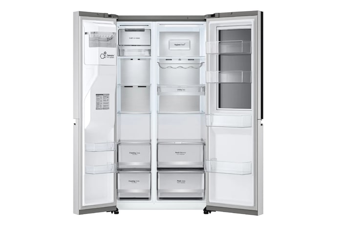 Vista frontal puertas abiertas Nevecon Side By Side InstaView Door-In-Door LG GS66SXSC