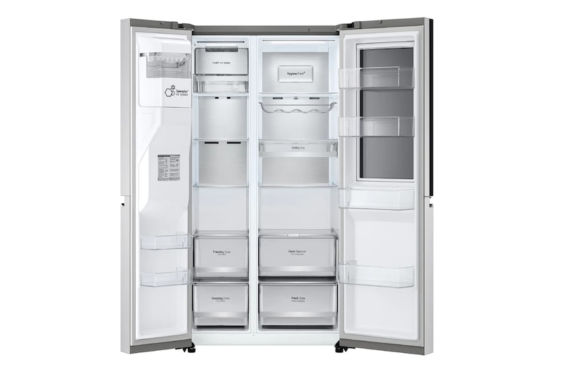 Vista frontal puertas abiertas Nevecon Side By Side InstaView Door-In-Door LG GS66SXSC