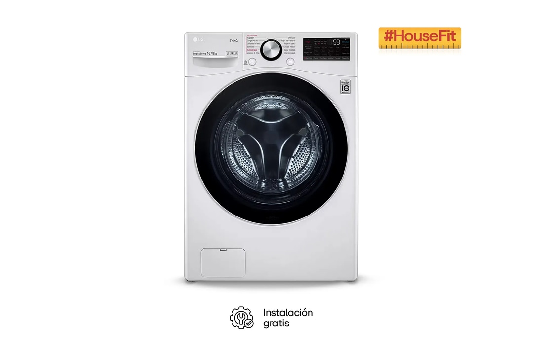 Vista frontal de Lavadora carga Frontal 2 en 1 - 16 Kg/35 lbs - AIDD - Blanca WD16WG2S6