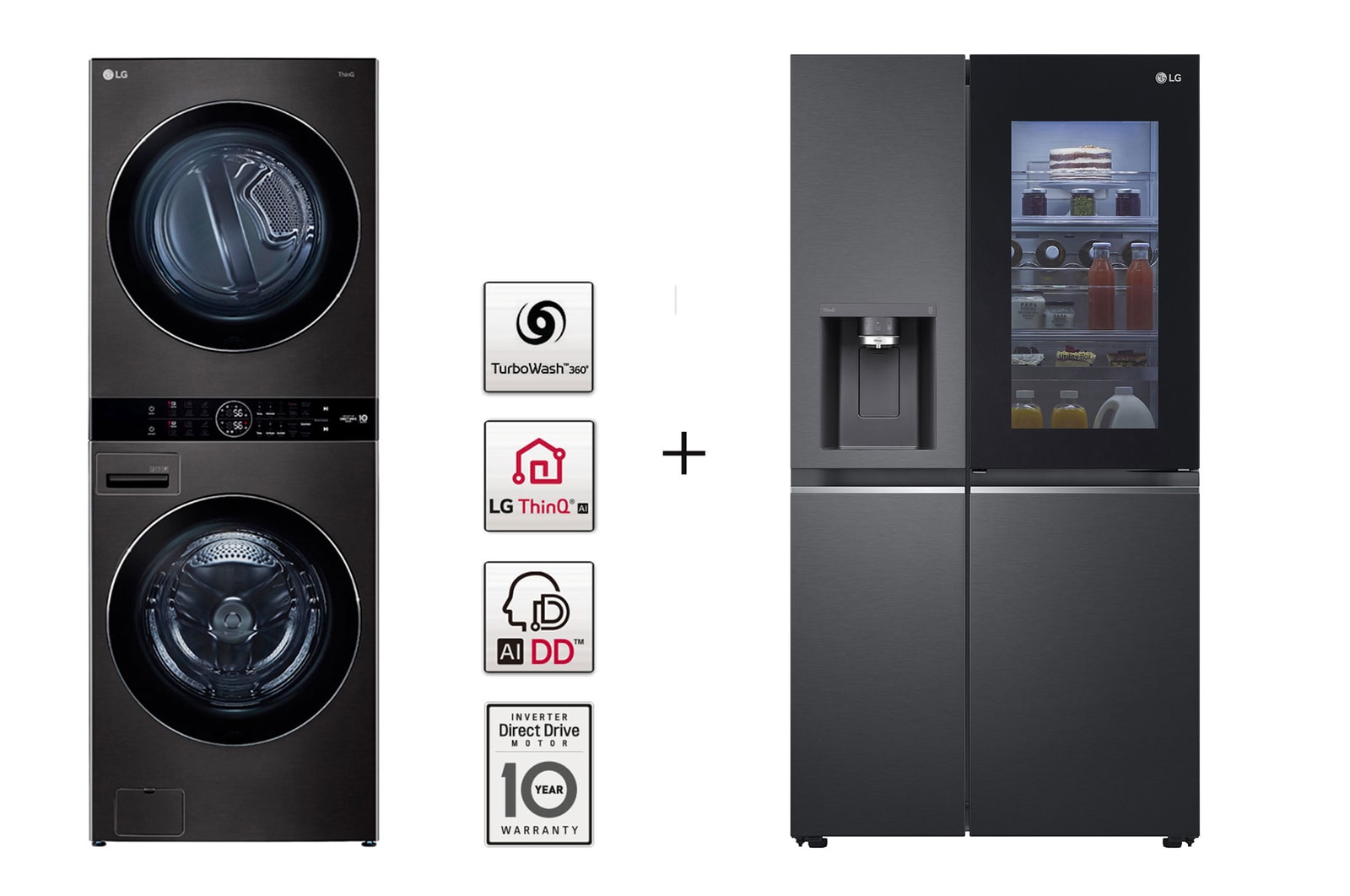 Vista frontal de Combo WashTower Lavado (25Kg) & Secado (22Kg) / Nevecon InstaView 635L WK25BS6.GS66SXT