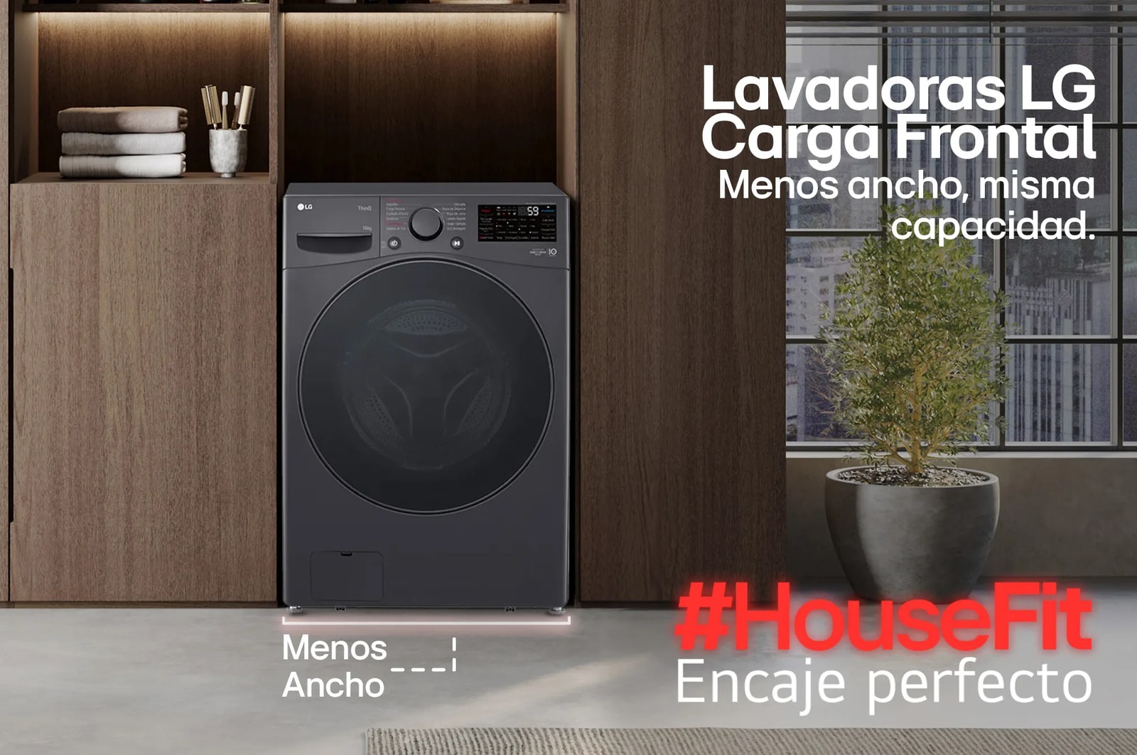 Lavadora LG wo16mg2s6p, encaje perfecto en zona de lavado