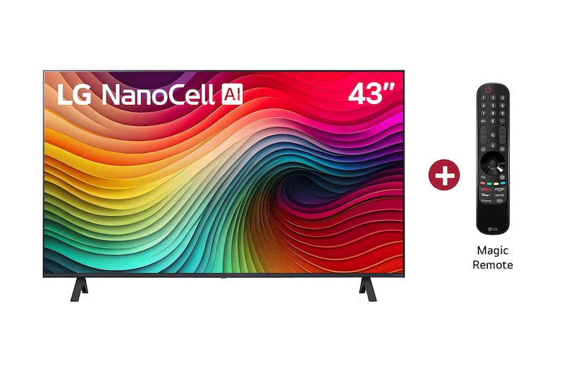 Vista frontal Televisor NanoCell LG 43NANO80TSA con magic control