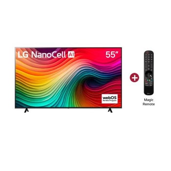 Vista frontal de LG NanoCell TV, NANO80 con IA y más control Magic Remote