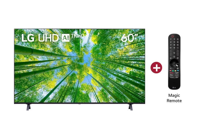 Vista frontal TV LG UHD AI 60", incluye Magic Remote