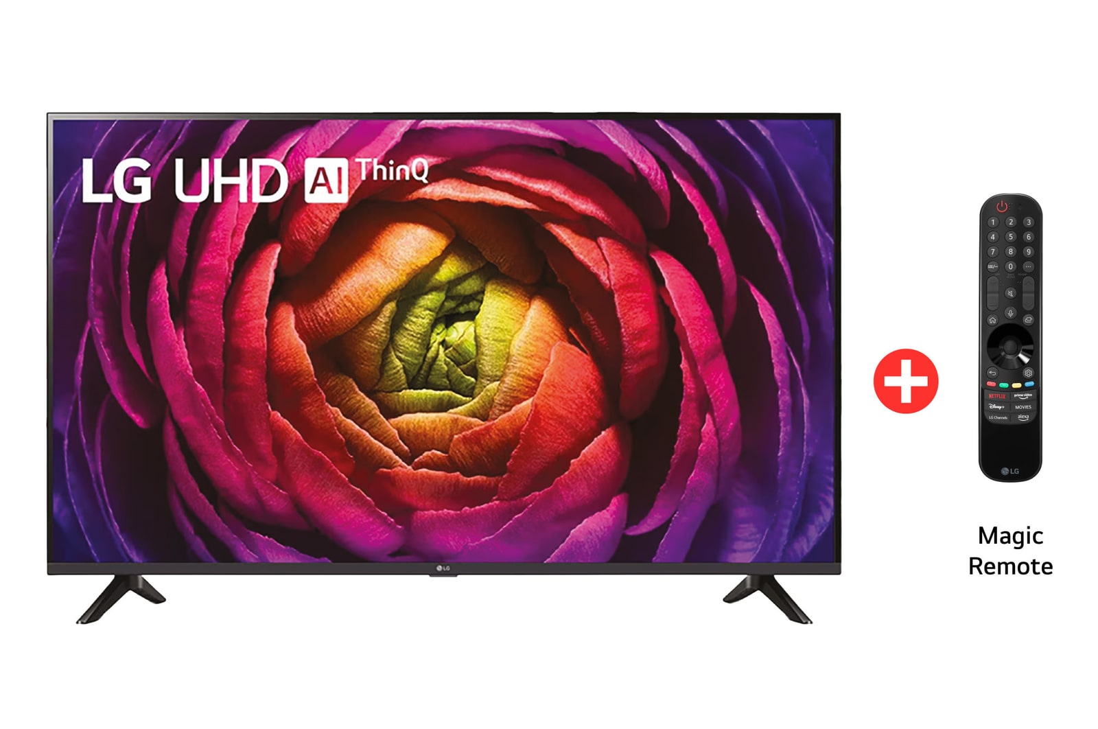 Vista frontal TV LG UHD AI 65", incluye Magic Remote