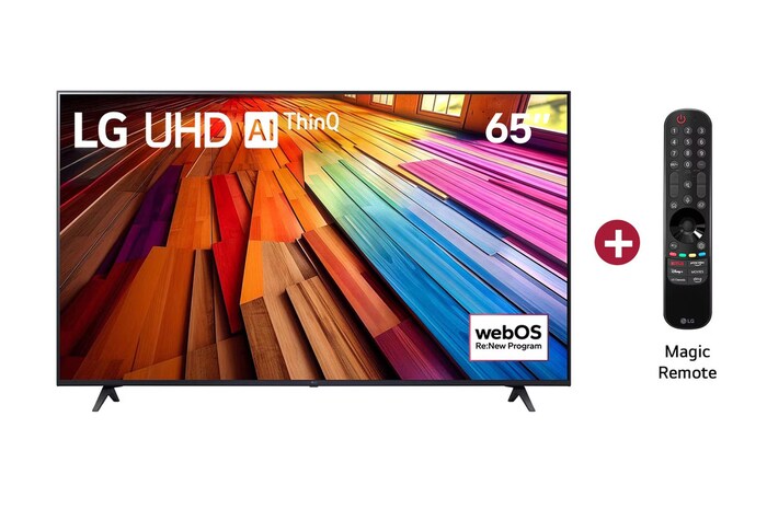 Vista frontal TV LG UHD AI 65", incluye Magic Remote