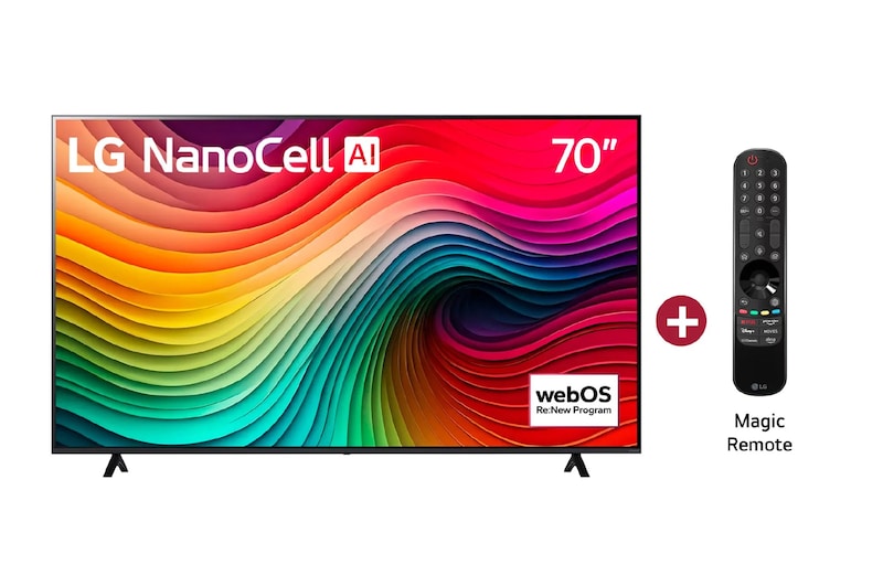 Vista frontal televisor LG NanoCell 70", incluye Magic Remote