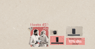 Papá e hijo con un regalo con imagén de Audio LG, con imagen de descuento de 10% dto. adicional
