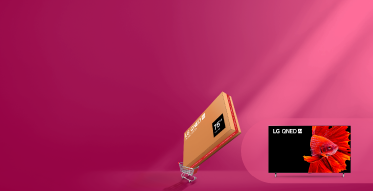 TV Gran Pulgada LG, con tarjeta grande y un carro de compras