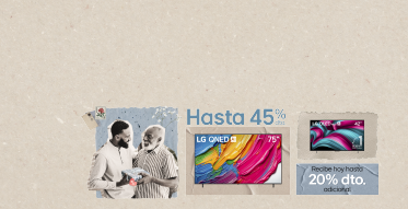 Papá e hijo con un regalo con imagén de Televisores LG, con imagen de descuento de 20% dto. adicional