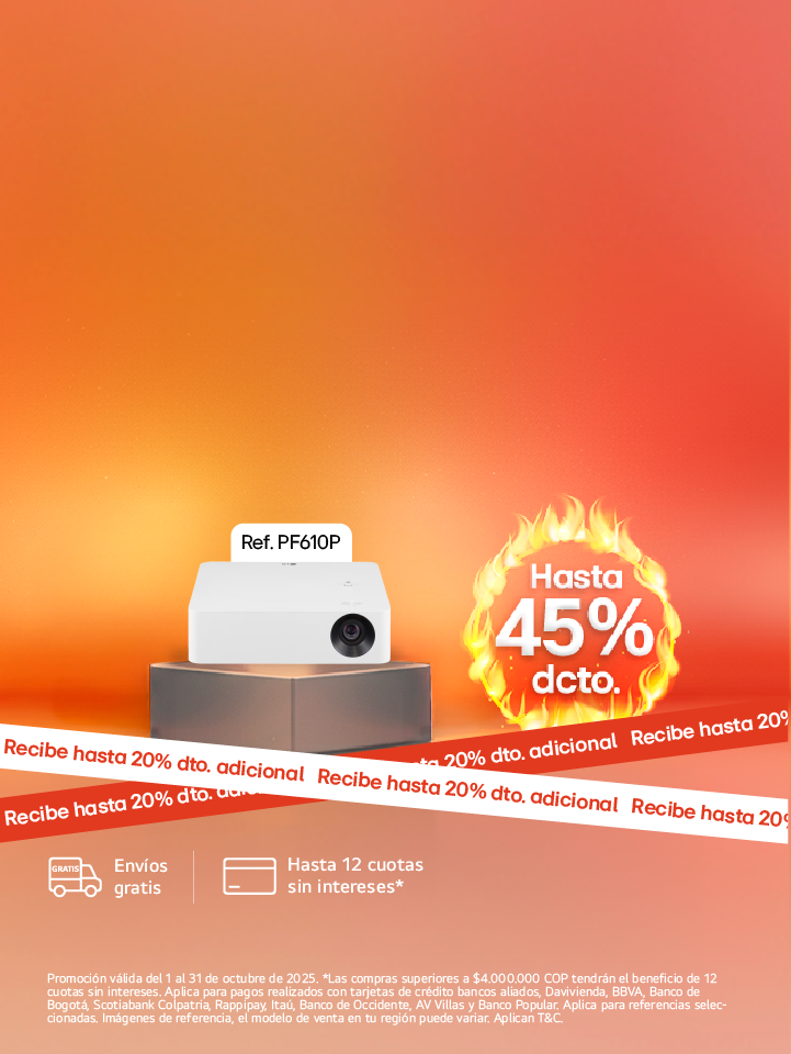 Banner promocional Proyectores LG Hot Days, grandes descuentos 45% de descuento
