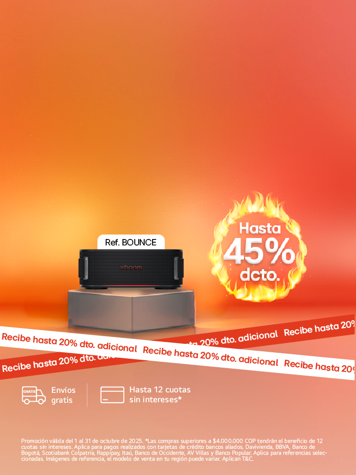 banner promocional Audio hasta 45% de descuento LG Hoy Days con fuego 