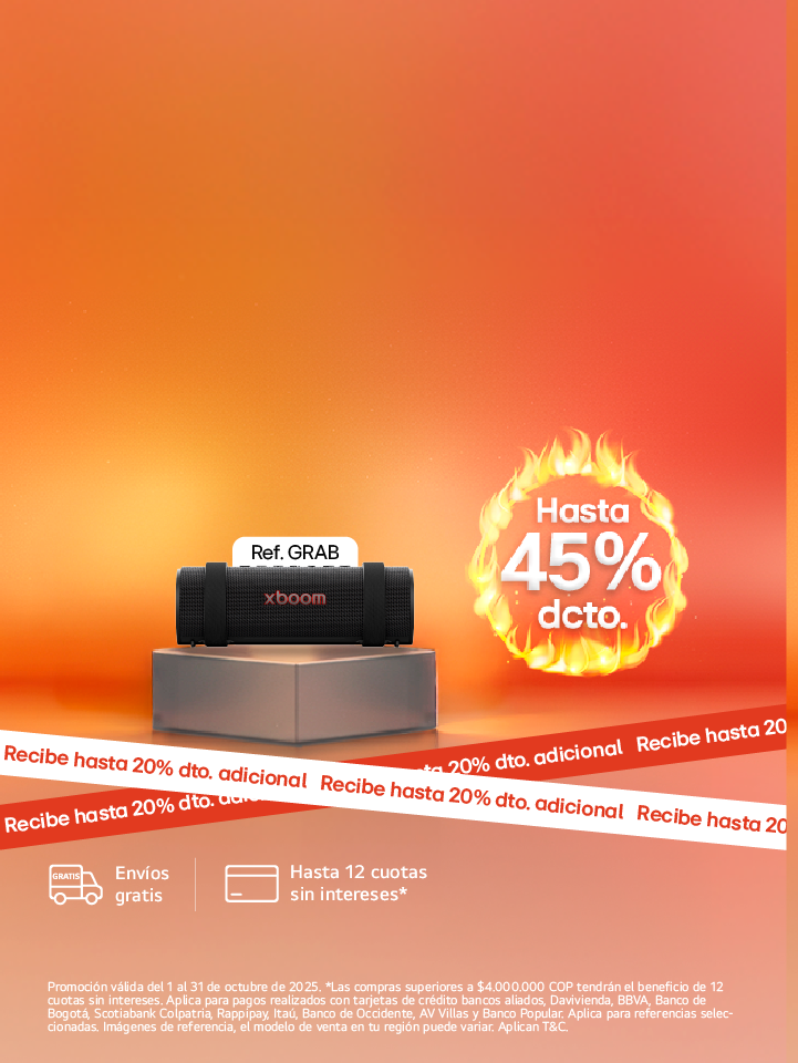 banner promocional Audio hasta 45% de descuento LG Hoy Days con fuego 