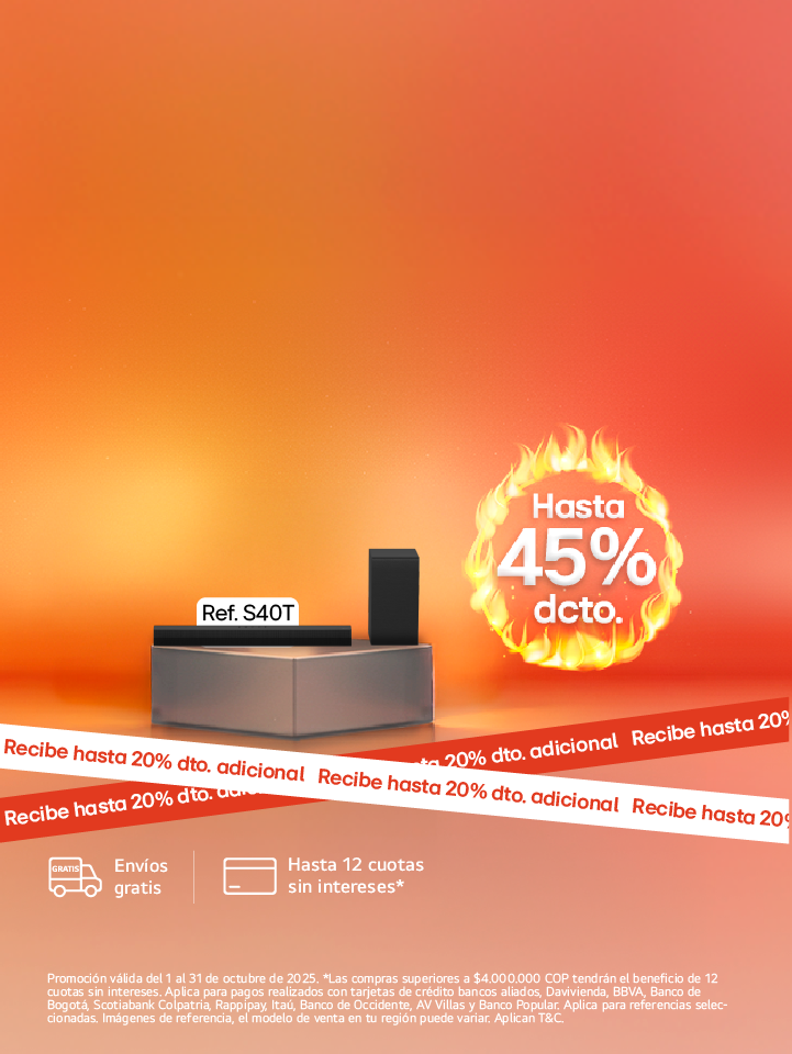 banner promocional Audio hasta 45% de descuento LG Hoy Days con fuego 