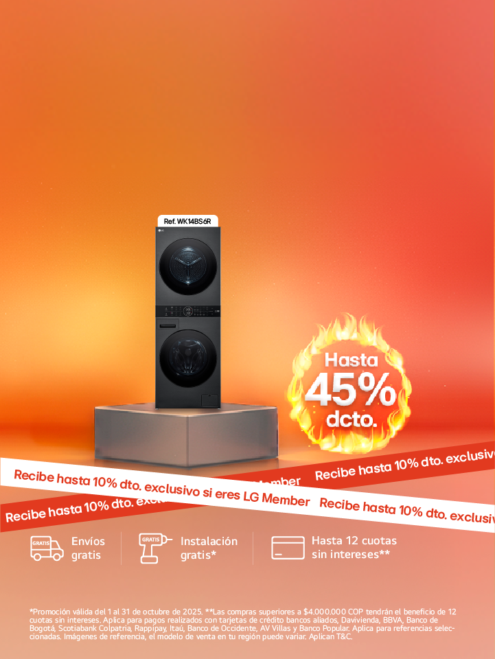 banner promocional electrodomésticos hasta 45% de descuento LG Hoy Days con fuego 