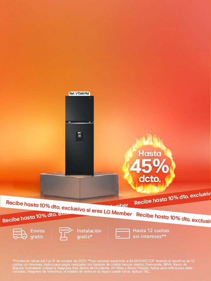 banner promocional electrodomésticos hasta 45% de descuento LG Hoy Days con fuego 