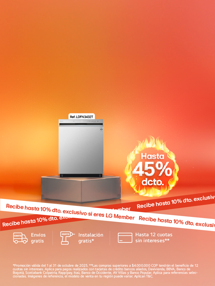 banner promocional electrodomésticos hasta 45% de descuento LG Hoy Days con fuego 