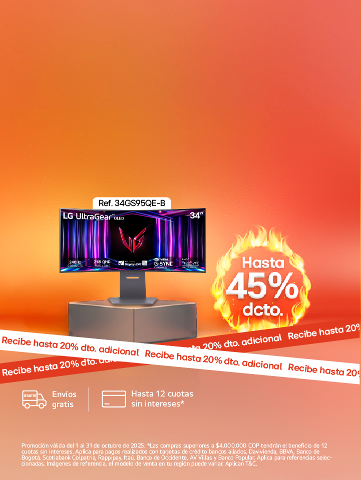 banner promocional Monitores hasta 45% de descuento LG Hoy Days con fuego 