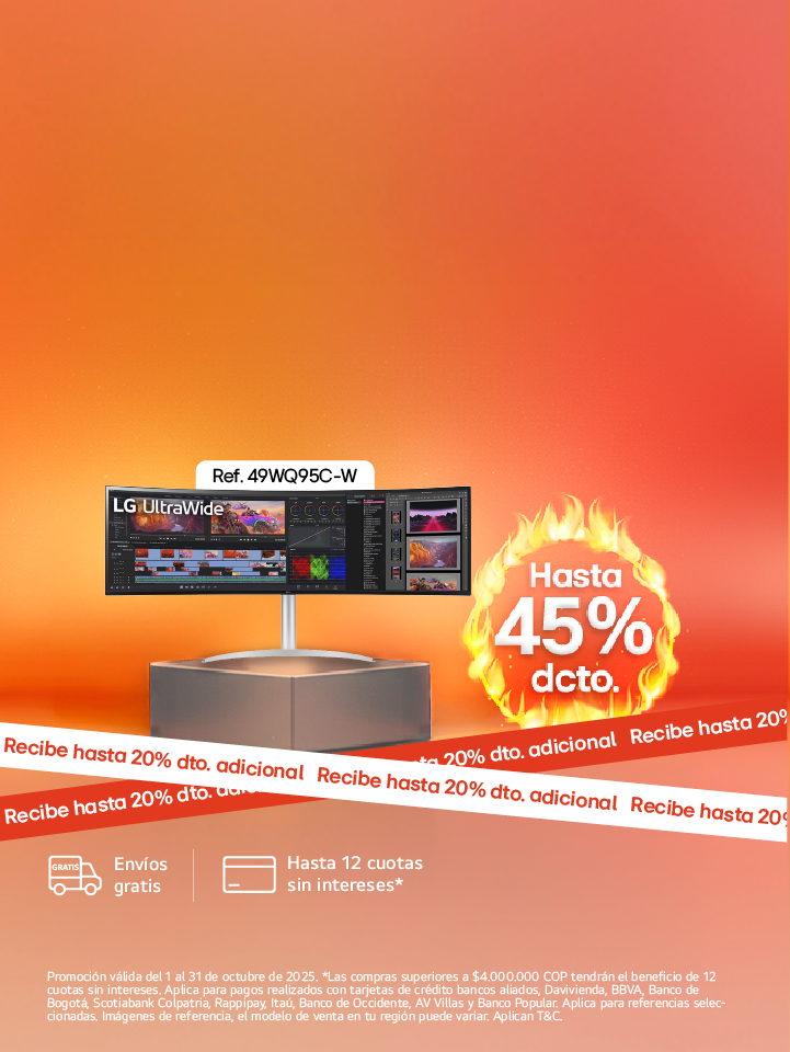 Banner promocional Monitores LG Hot Days, grandes descuentos 45% de descuento