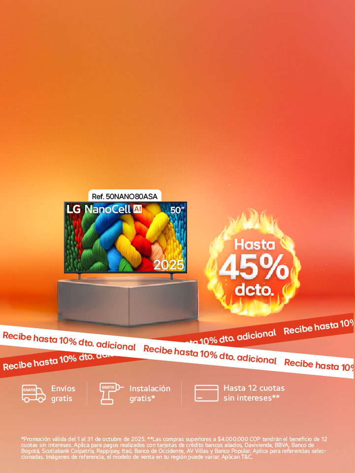 banner promocional TV hasta 45% de descuento LG Hoy Days con fuego 