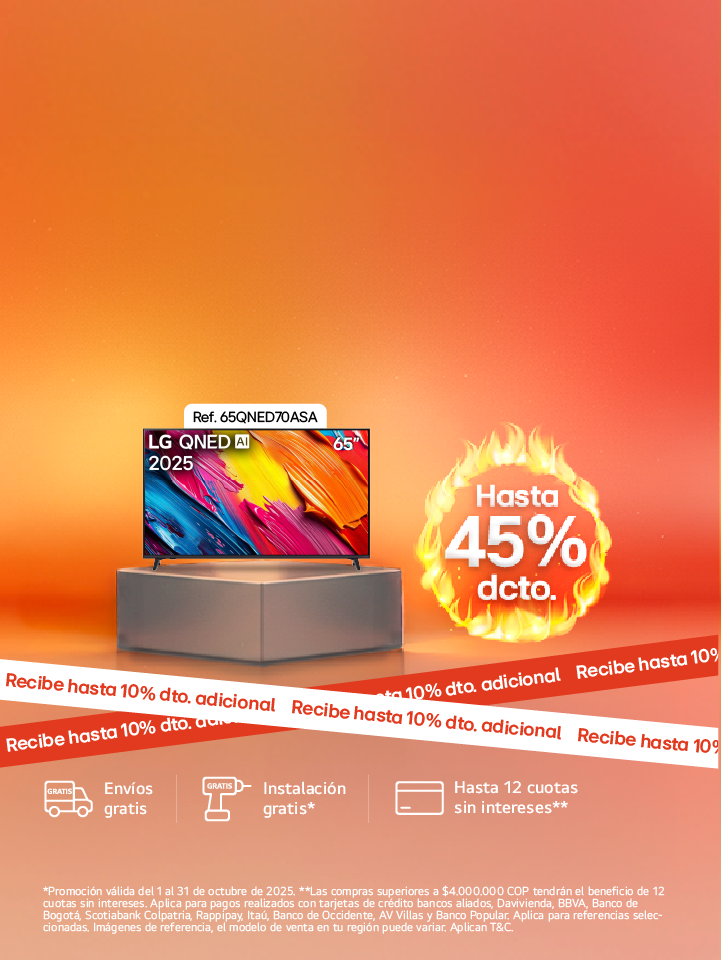 banner promocional TV hasta 45% de descuento LG Hoy Days con fuego 
