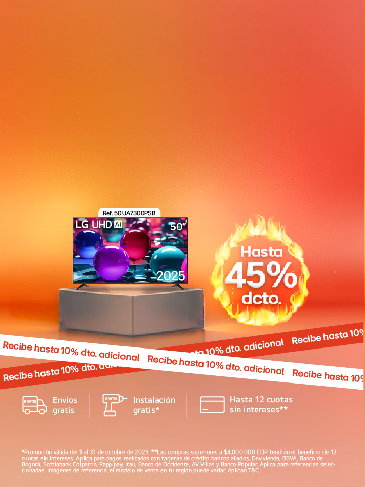 banner promocional TV hasta 45% de descuento LG Hoy Days con fuego 