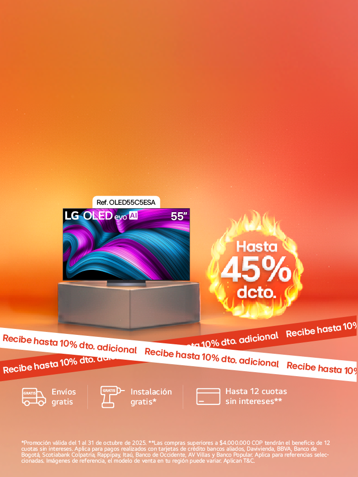banner promocional TV hasta 45% de descuento LG Hoy Days con fuego 