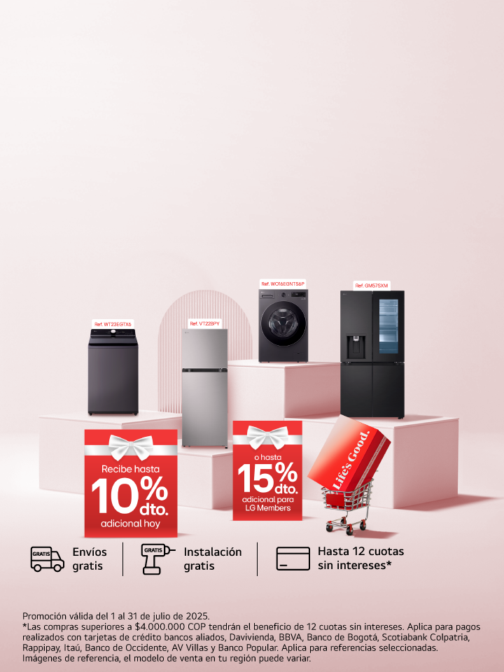 Descubre los nuevos eletrodomésticos LG, lavadora, nevera, lavadora carga frontal, nevecón, descuentos 10% y 15%
