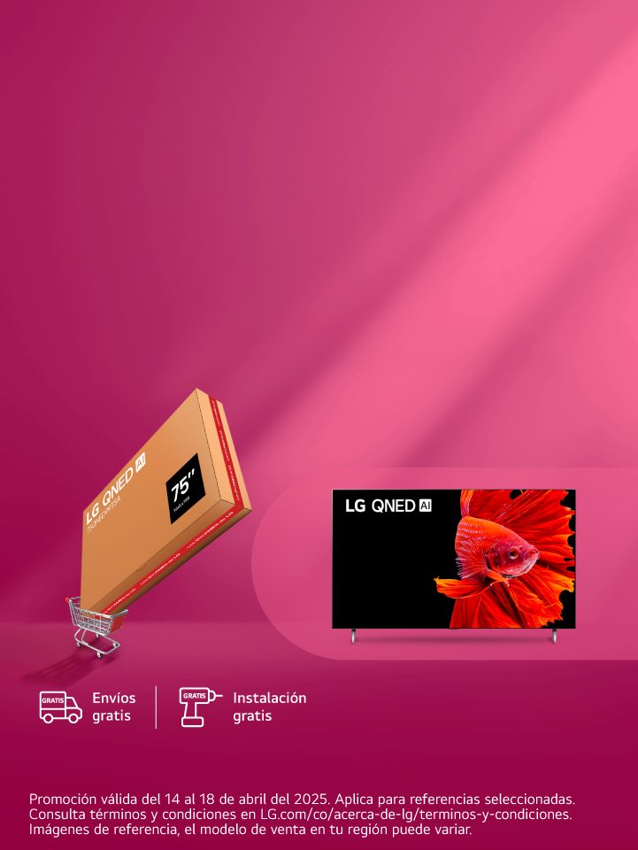 TV Gran Pulgada LG, con tarjeta grande y un carro de compras