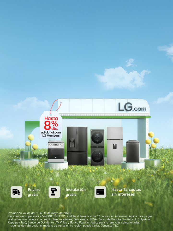 Electrodomesticos LG estufa, nevecon, Washtower, nevera, lavadora carga superior, en exterior y en campo abierto con descuento de 8% solo LG Member