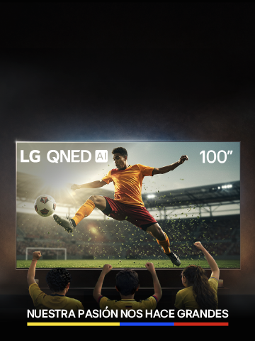 Tv lg qned en fondo negro con infill de un jugador saltando con una pelota