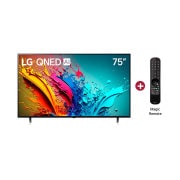 Vista frontal de LG QNED TV, QNED99, incluye Magic Remote