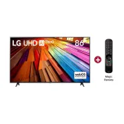 Vista frontal TV LG UHD AI 86", incluye Magic Remote