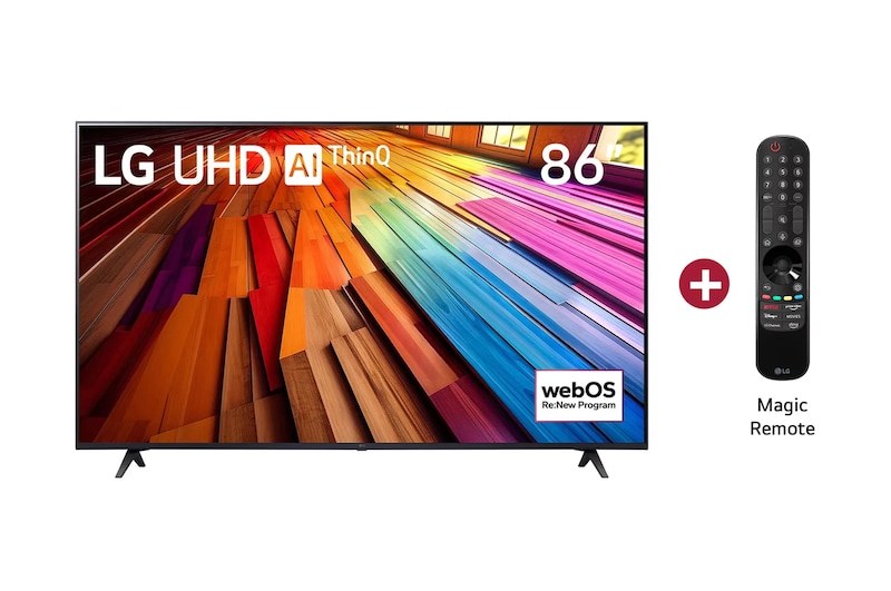 Vista frontal TV LG UHD AI 86", incluye Magic Remote