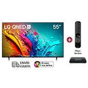 Vista frontal de Combo exclusivo TV 55 pulgadas QNED + Parlante LG XBOOM XG5 55QNED85TSA.XG5