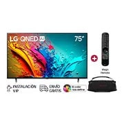 Vista frontal de Combo exclusivo TV 75 pulgadas QNED + Parlante LG XBOOM XG8T 75QNED85TSA.XG8