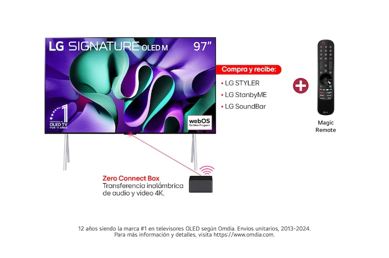 Vista frontal TV OLED LG 97" incluye Magic Remote