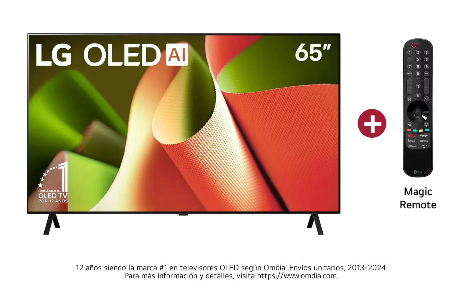 Vista frontal con LG OLED TV, OLED 65", incluye Magic Remote