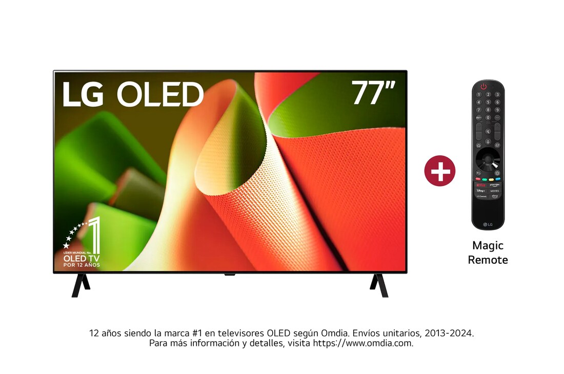 Vista frontal con LG OLED TV 77", incluye Magic Remote