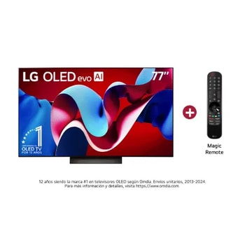 Vista frontal con LG OLED evo y el emblema OLED número 1 del mundo de 11 años en la pantalla, así como la barra de sonido debajo