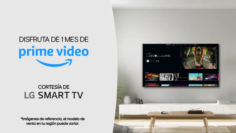 Imagen de un televisor smart marca LG con la promoción de un mes gratis de prime video con la compra de LG smart TV