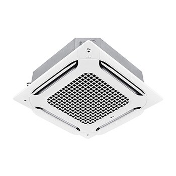 LG Dual Vane Cassette, unidad interior, 24kBTU tiene una forma cuadrada, y el aire se puede distribuir en cuatro direcciones.