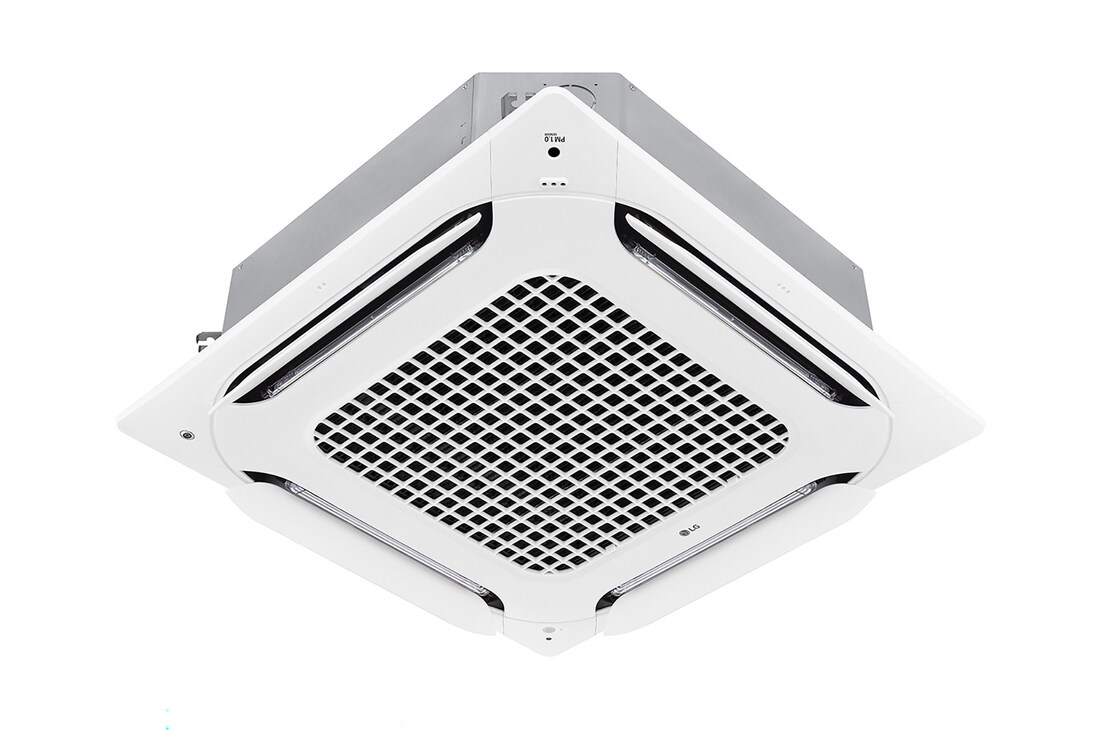 LG Dual Vane Cassette, unidad interior, 24kBTU tiene una forma cuadrada, y el aire se puede distribuir en cuatro direcciones.