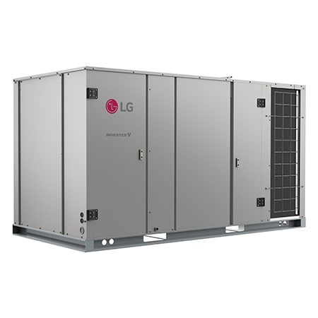LG Inverter Single Package AK W120BCA0, de conductos de forma cuadrada a los lados derechos de la parte frontal.