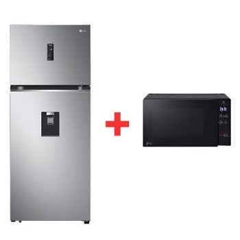 Vista frontal de Combo Nevera Congelador Sup. LG 394L D.Cooling + Horno Micro. VT40SPYC.MS2032G