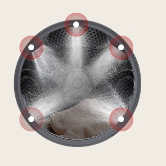 5 Jet Spray potentes dentro del tambor