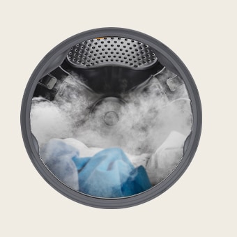 Vapor que penetra las telas desde los elevadores del tambor