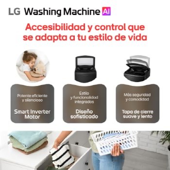 Vista frontal tapa levantada Lavadora Carga Superior LG WT18MVTB