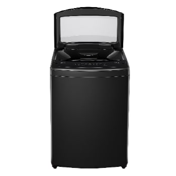 Vista frontal de perfil tapa levantada Lavadora Carga Superior LG WT18MVTB