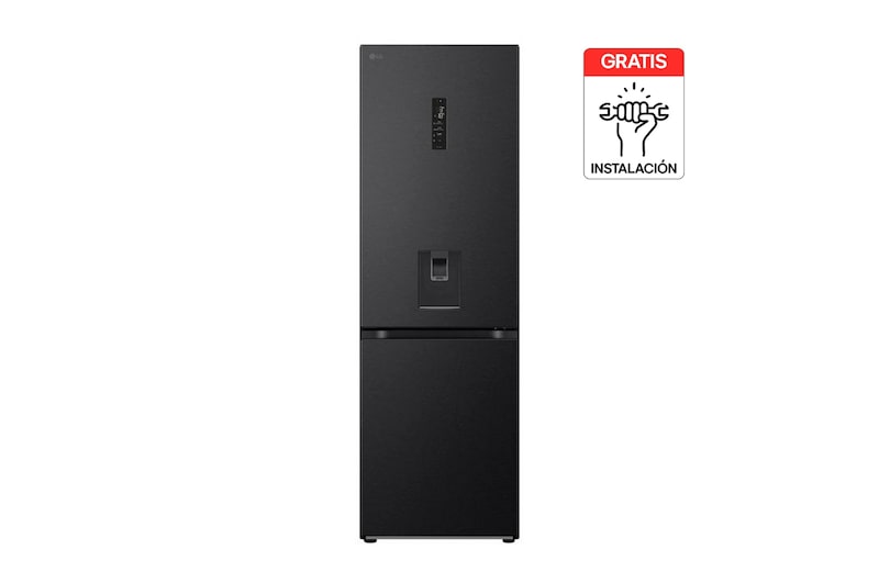 Vista frontal de Nevera LG Congelador Inferior 343L Negro Mate Disp. agua   GB37SPV